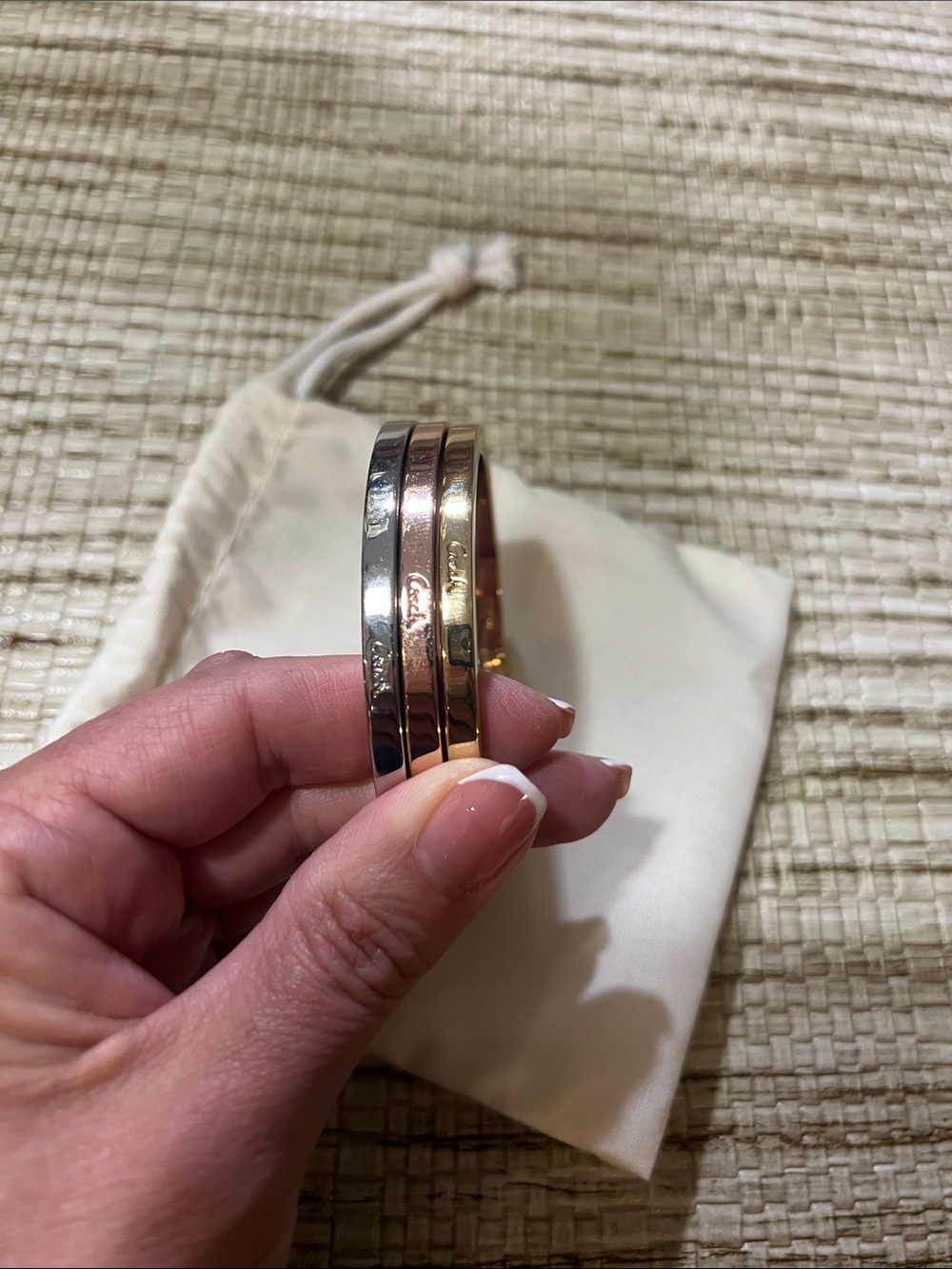 Coach Three-Tone Metal Bangle Set — Gold, Rose Gold & Gunmetal